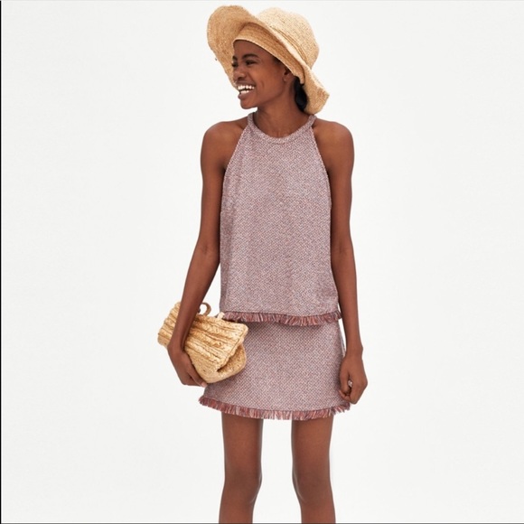 New! Zara stretchy tweed skirt with fringe trim - Picture 4 of 10